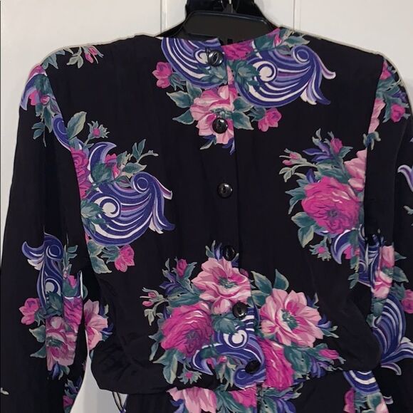 Vtg 90s E.D. Michaels black floral rayon dress - Picture 7 of 8